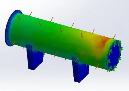 Deformation of the oil conservator and its supports under load.